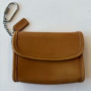 Vintage Coach Multi Function Purse Camel Leather Keychain Wallet #7219